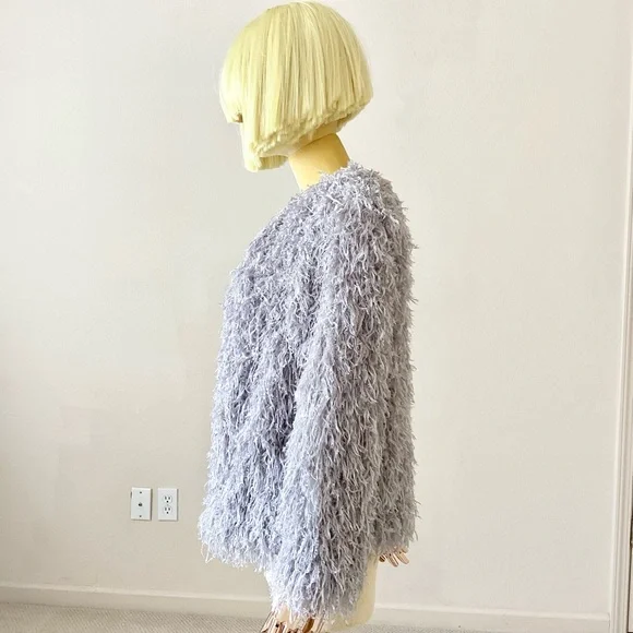 Zara Basic Grey/ Silver Feather Shimmery Open Sweater SZ S - Picture 3 of 6